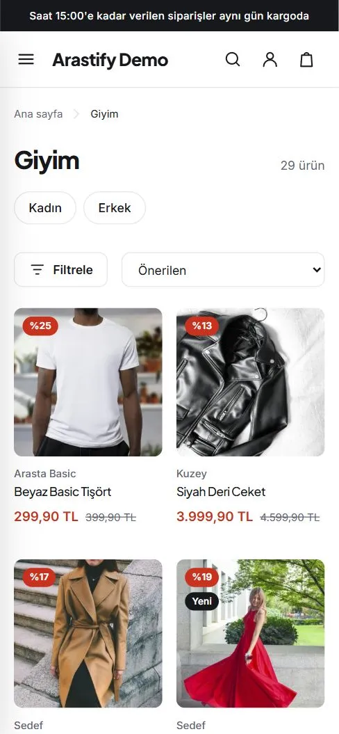 Arastify Demo kategori sayfası