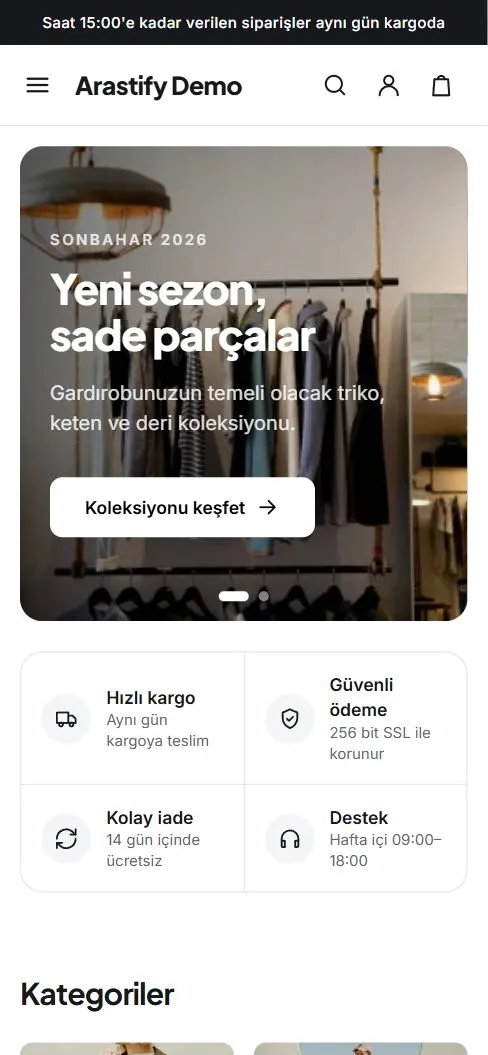 Arastify Demo ana sayfası