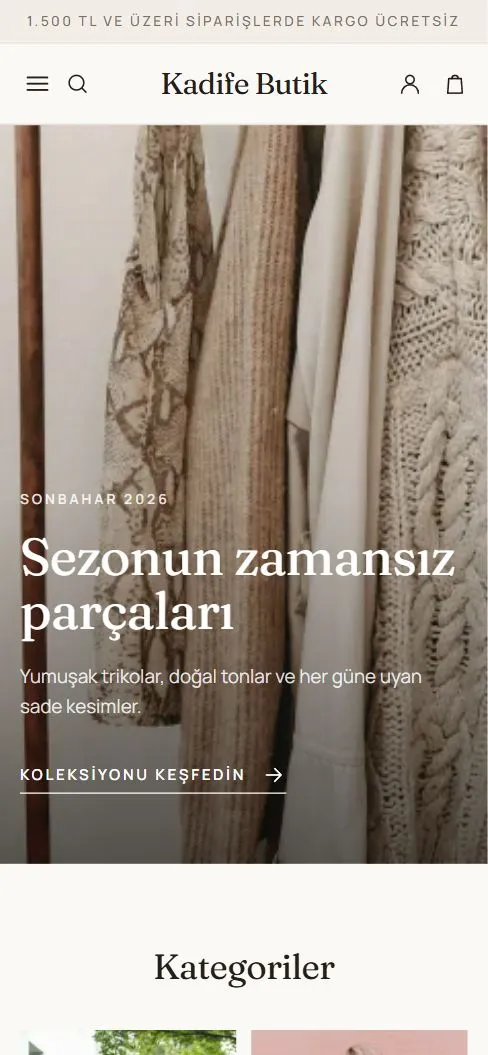 Kadife Butik ana sayfası