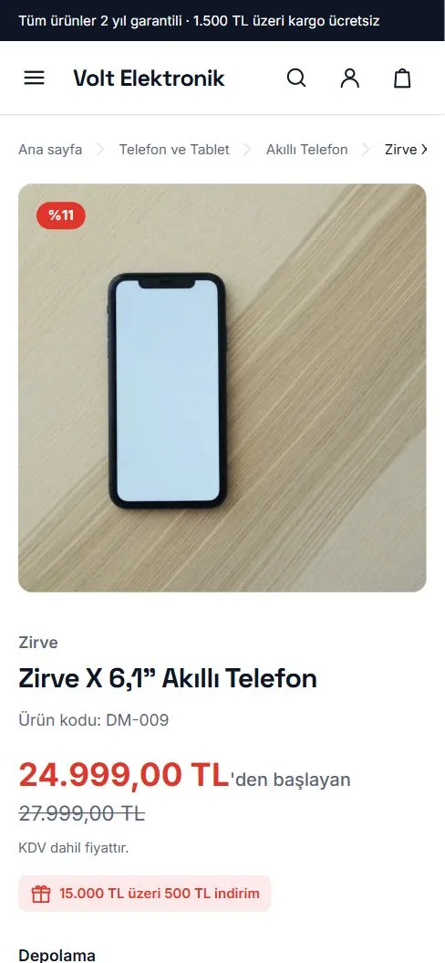 Volt Elektronik ürün sayfası