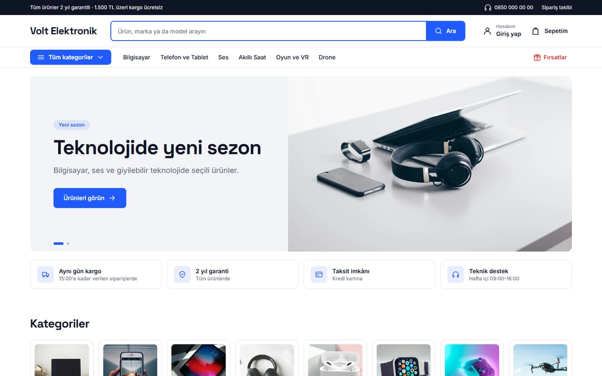 Volt teması ana sayfası